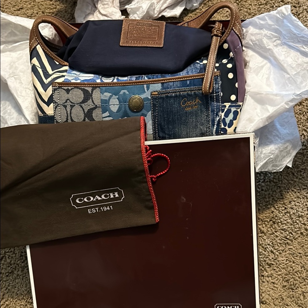 Coach Patchwork Shoulder Bag in Blue and Brown